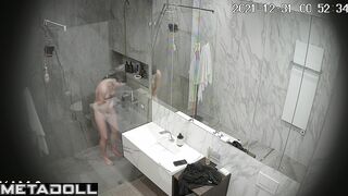 Brunette washed her beautiful young body for a long time
