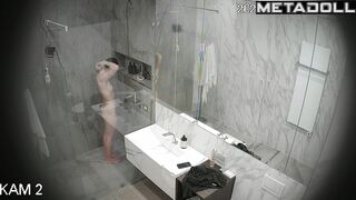 Brunette washed her beautiful young body for a long time