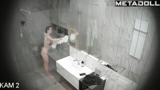 Brunette washed her beautiful young body for a long time