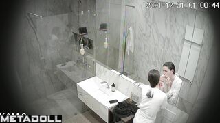 Brunette washed her beautiful young body for a long time