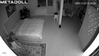 Young people having fun in the bed and on the counter