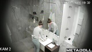 Young brunette washed her firm body thoroughly, look