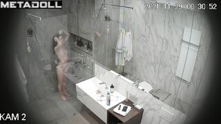 Young brunette washed her firm body thoroughly, look