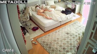 Young babe relaxing without panties on her parents' bed