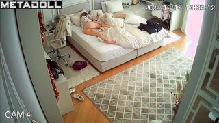 Young babe relaxing without panties on her parents' bed