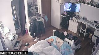 Redhead babe likes to caress her pussy before bed