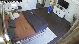 Husband making her cunnilingus standing, bedroom cam
