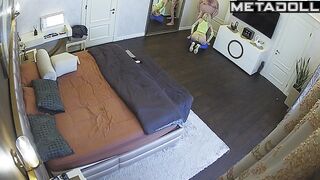 Husband making her cunnilingus standing, bedroom cam