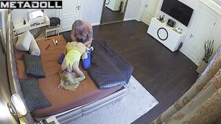 Husband making her cunnilingus standing, bedroom cam