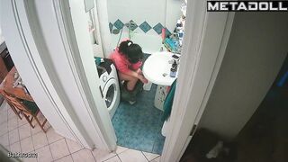 Serious phone conversation on the toilet, solo scene