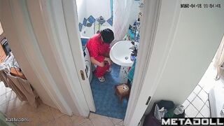 Brunette loves to relax in the shower and on the toilet, look