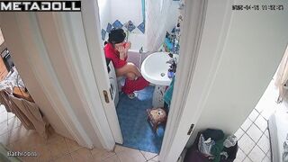 Brunette loves to relax in the shower and on the toilet, look