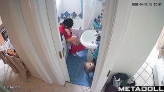 Brunette loves to relax in the shower and on the toilet, look