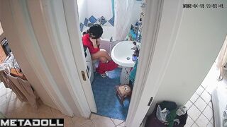 Brunette loves to relax in the shower and on the toilet, look