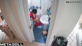 Brunette loves to relax in the shower and on the toilet, look