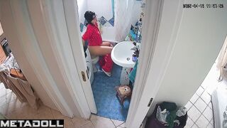 Brunette loves to relax in the shower and on the toilet, look