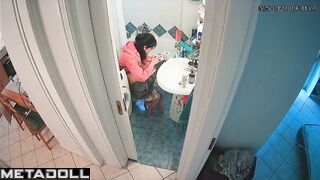 Something amused her while she was sitting on the toilet