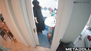 Many eyes are watching this brunette during morning toilet