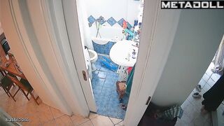 Many eyes are watching this brunette during morning toilet
