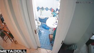 Many eyes are watching this brunette during morning toilet