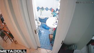 Many eyes are watching this brunette during morning toilet