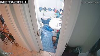 Many eyes are watching this brunette during morning toilet