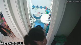 After work she decided to go to the bathroom, look