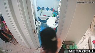 After work she decided to go to the bathroom, look