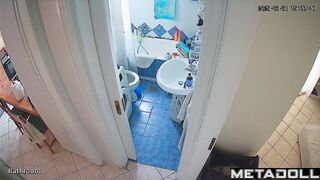 She feels refreshed after her shower, bathroom video