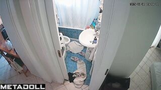 She feels refreshed after her shower, bathroom video