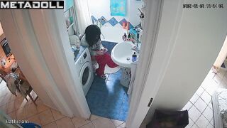 She sits on the toilet too much, bathroom hidden cam