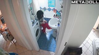 She sits on the toilet too much, bathroom hidden cam