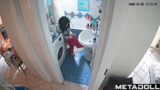 She sits on the toilet too much, bathroom hidden cam