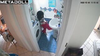 She sits on the toilet too much, bathroom hidden cam