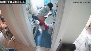 She sits on the toilet too much, bathroom hidden cam