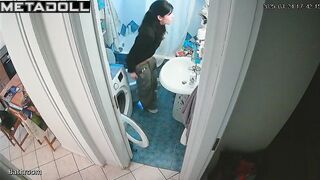 Woman was busy all day and only now was able to go to pee