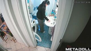 Woman was busy all day and only now was able to go to pee