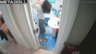She enjoys taking a break from her family in the bathroom