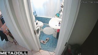 She enjoys taking a break from her family in the bathroom
