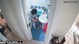 Lady can only relax on the toilet - bathroom video