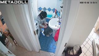 Lady can only relax on the toilet - bathroom video