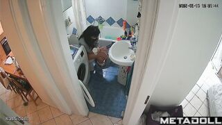 Her morning toilet routine that she enjoys, solo scene