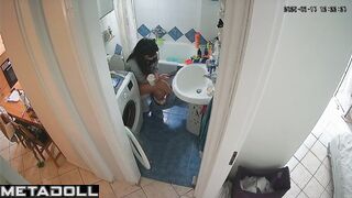 Her morning toilet routine that she enjoys, solo scene