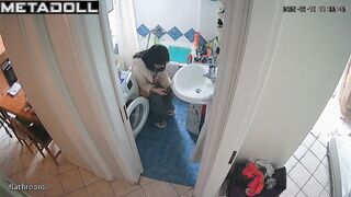 Brunette was sitting on the toilet and texting her stupid ex