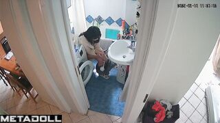 Brunette was sitting on the toilet and texting her stupid ex