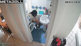 Brunette was sitting on the toilet and texting her stupid ex
