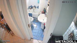 Brunette washed her hands thoroughly after peeing