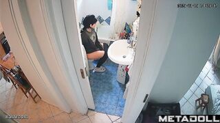 Brunette washed her hands thoroughly after peeing