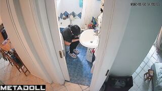 Brunette washed her hands thoroughly after peeing