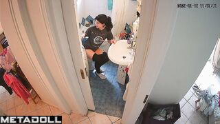 She likes to sit and relax on the toilet, hidden cam